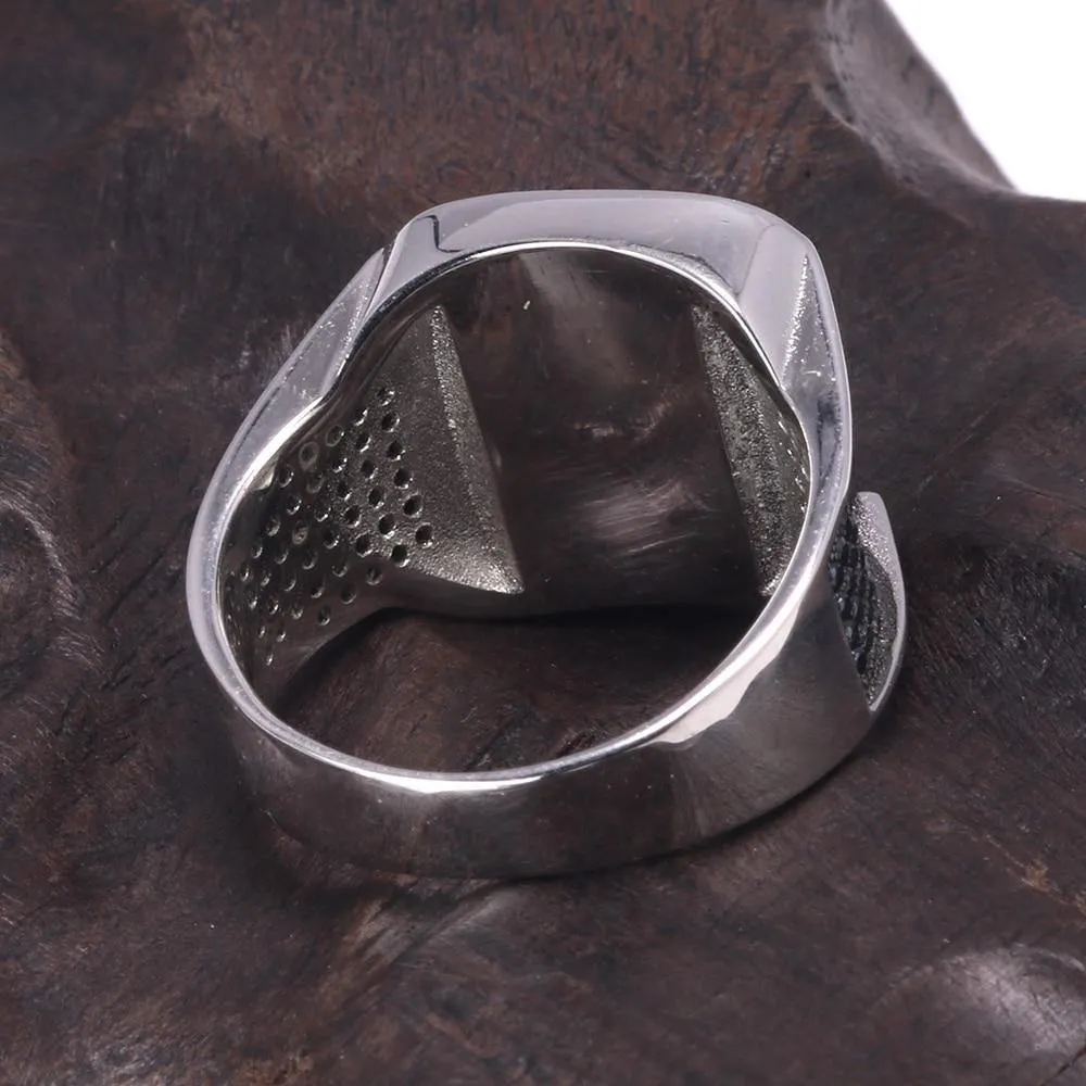 Silver Square Black Agate Natural Stone Ring