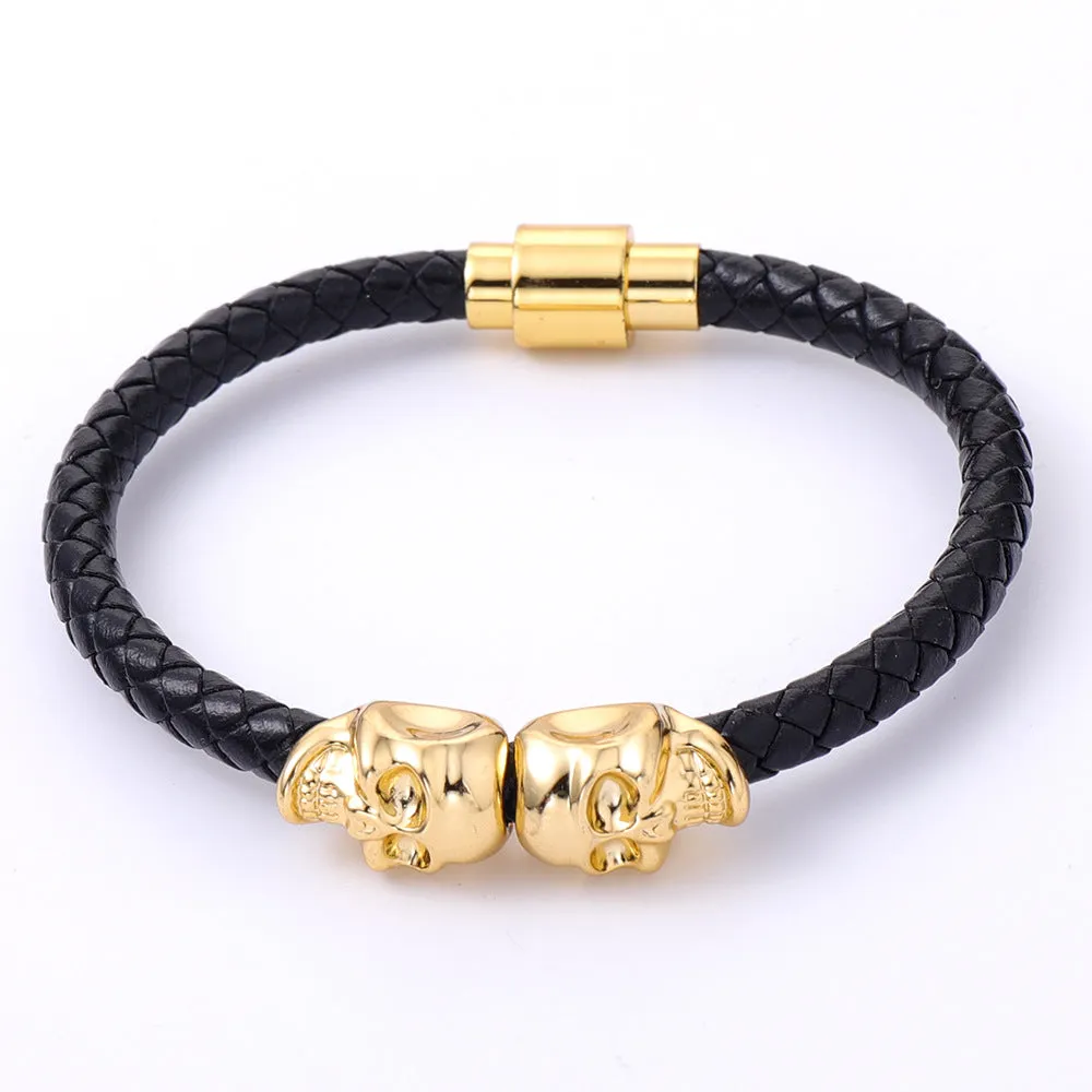 Sisslia 2024 Latest Trend Punk High Quality Stainless Steel Leather Skull Braided Bracelet for Men