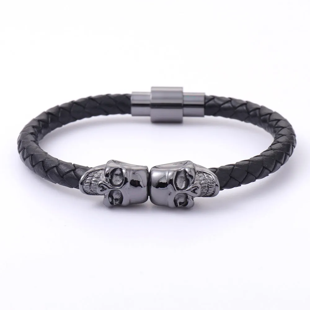 Sisslia 2024 Latest Trend Punk High Quality Stainless Steel Leather Skull Braided Bracelet for Men