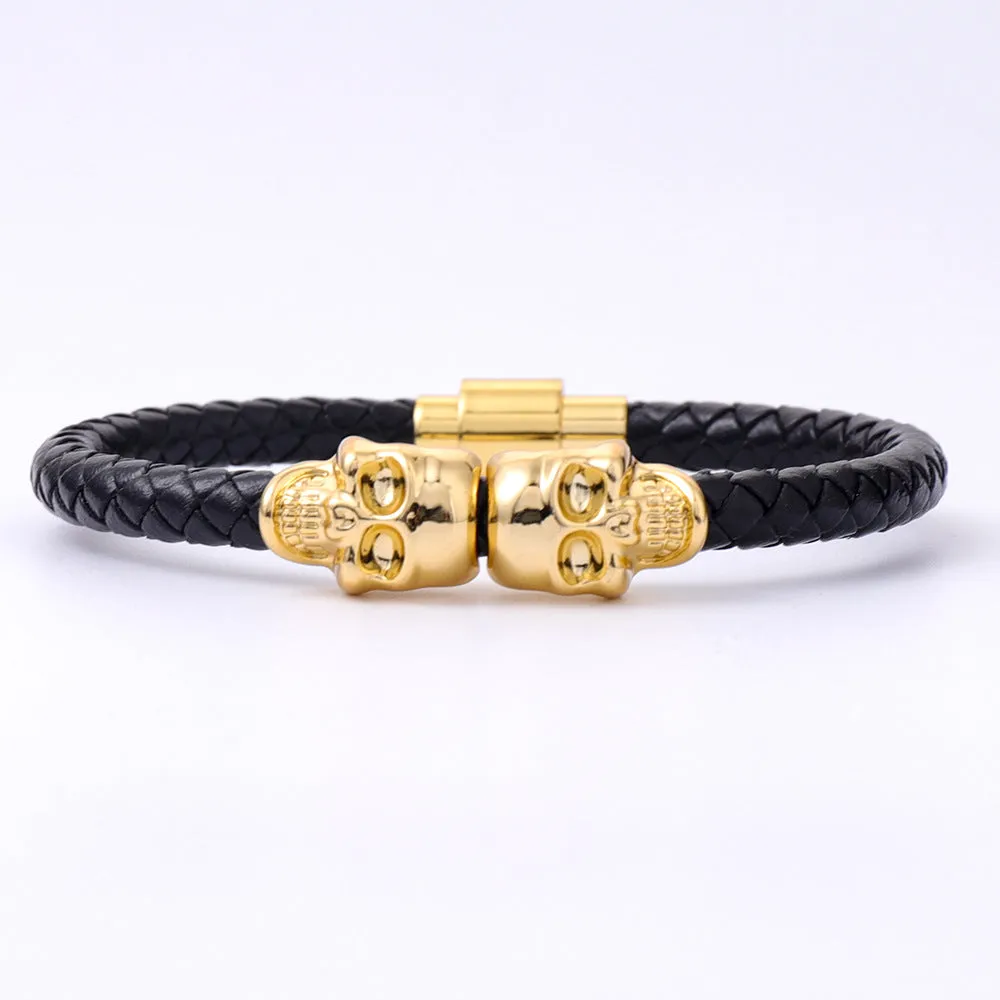 Sisslia 2024 Latest Trend Punk High Quality Stainless Steel Leather Skull Braided Bracelet for Men