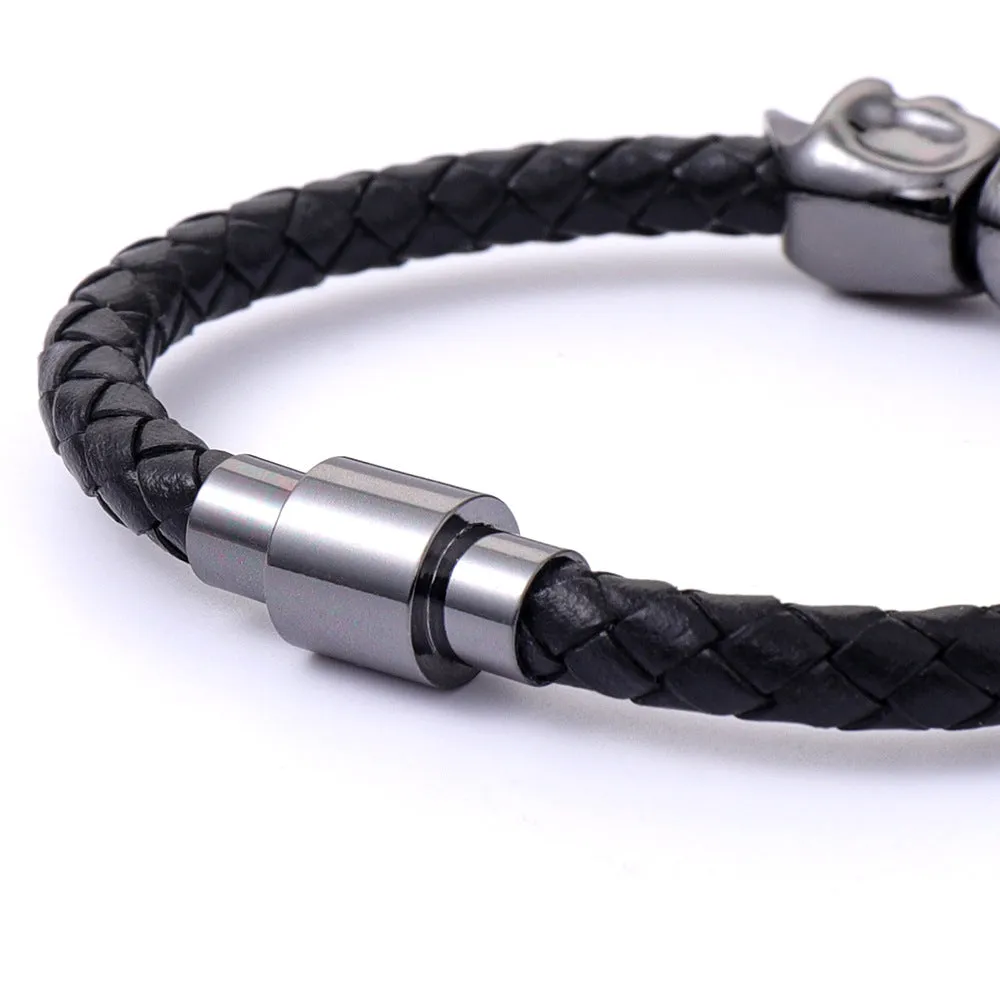 Sisslia 2024 Latest Trend Punk High Quality Stainless Steel Leather Skull Braided Bracelet for Men