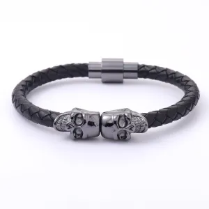 Sisslia 2024 Latest Trend Punk High Quality Stainless Steel Leather Skull Braided Bracelet for Men