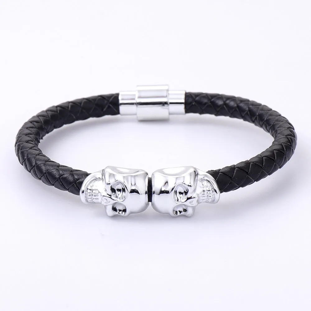 Sisslia 2024 Latest Trend Punk High Quality Stainless Steel Leather Skull Braided Bracelet for Men