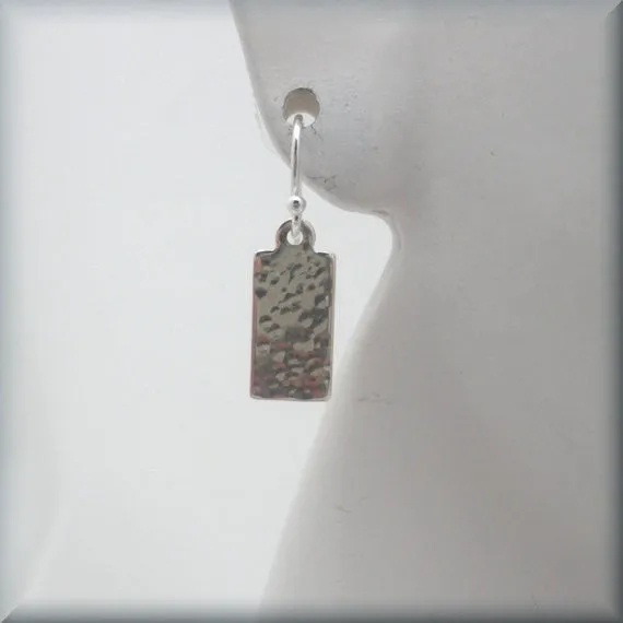 Small Rectangle Hammered Earrings - Sterling Silver