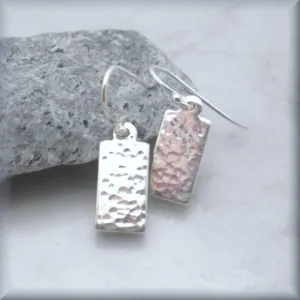 Small Rectangle Hammered Earrings - Sterling Silver