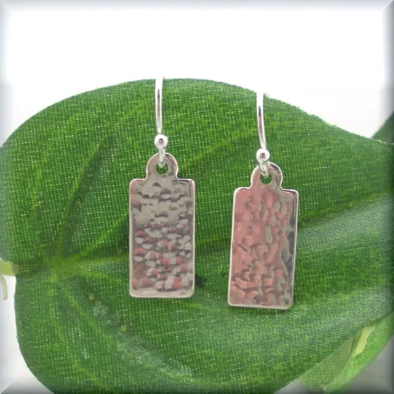 Small Rectangle Hammered Earrings - Sterling Silver