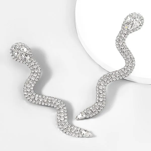 Snake Shape Unique Rhinestone Earrings