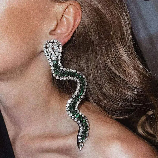 Snake Shape Unique Rhinestone Earrings