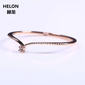 Solid 10k Rose Gold Natural Diamond Engagement Ring Women Wedding Band V Shape Fine Fine Jewelry Thin Cute Romantic Millgrain