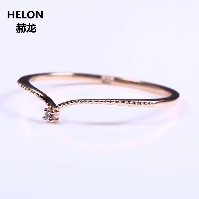 Solid 10k Rose Gold Natural Diamond Engagement Ring Women Wedding Band V Shape Fine Fine Jewelry Thin Cute Romantic Millgrain