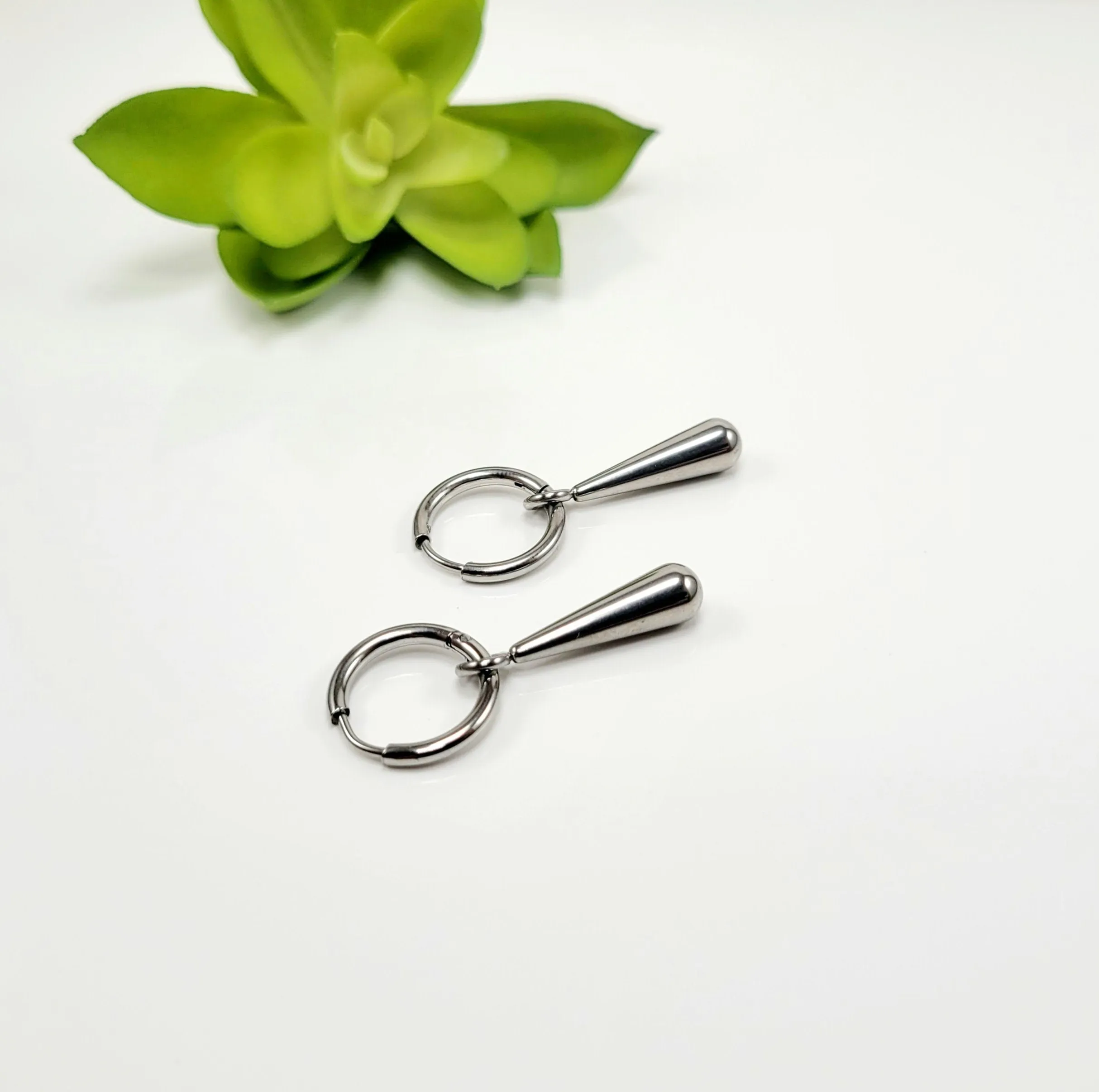 Stainless Steel Silver Waterdrop Earrings, Waterdrop Dangle Earrings Silver, Bold Teardrop Dangle Earrings