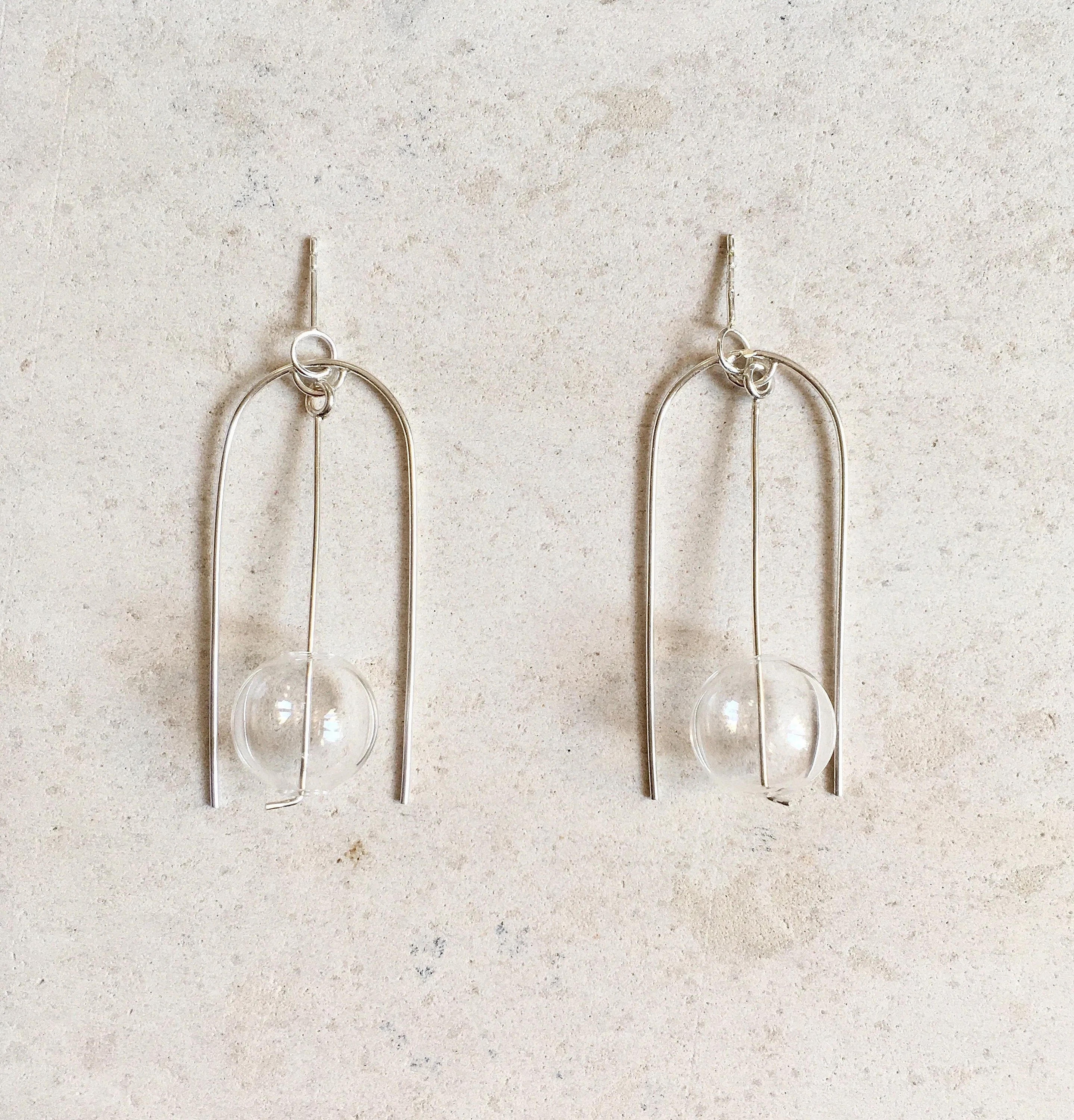Statement glass and silver earrings, unique handmade earrings