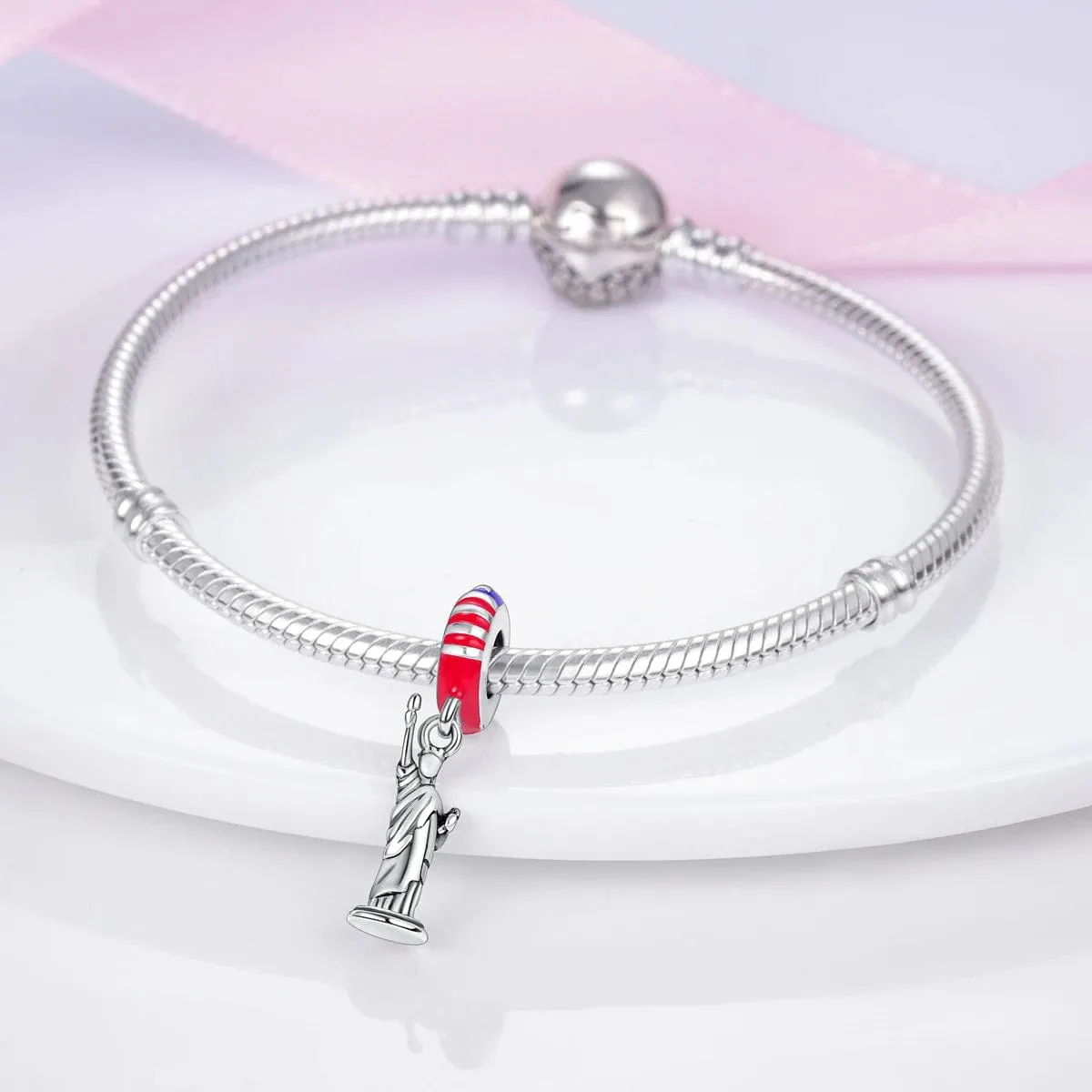 Statue of Liberty Monument USA Flag Dangle Charm