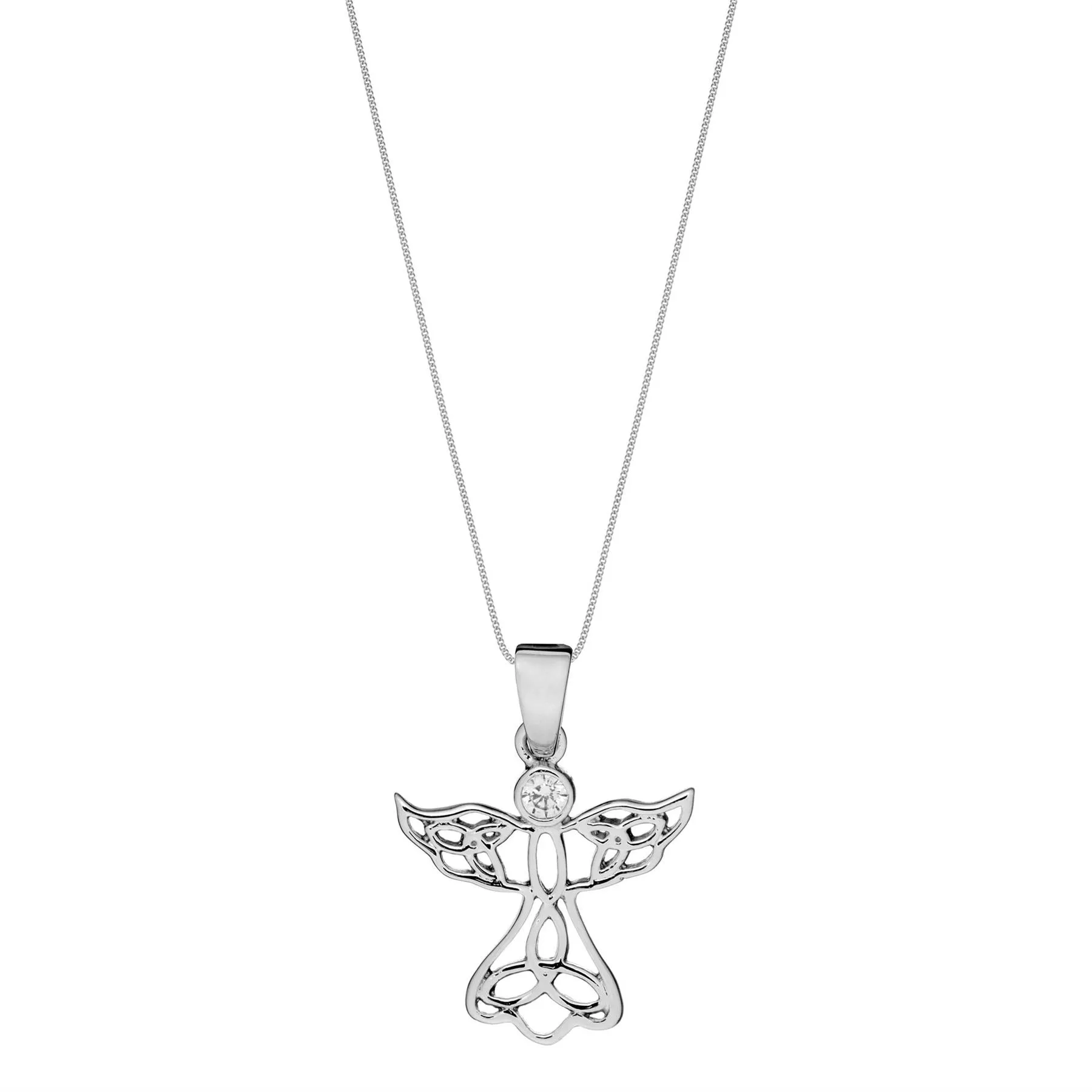 Sterling Silver Cubic Zirconia Cut-Out Angel Pendant Necklace w/ Chain