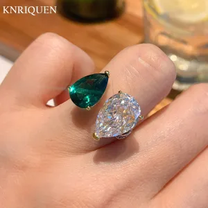Sterling Silver Double Pear High Carbon Diamond Ring