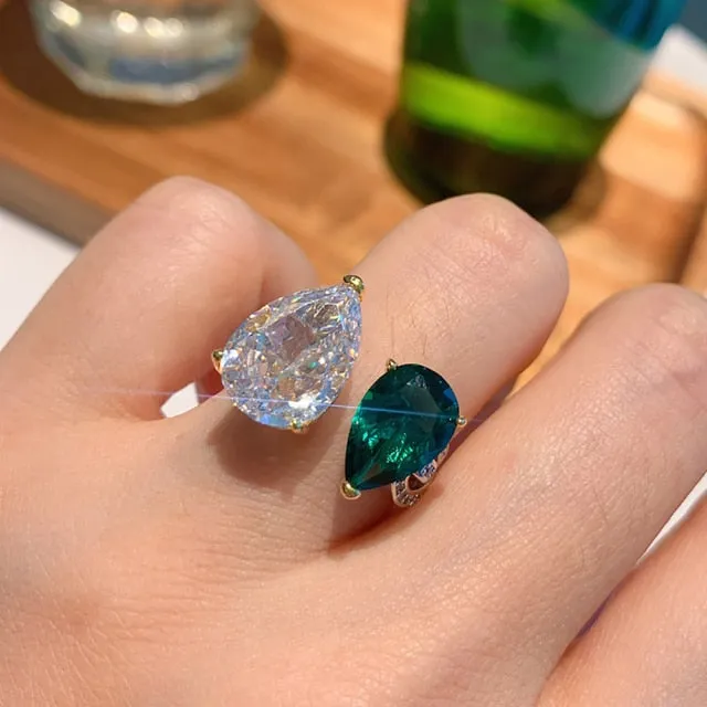 Sterling Silver Double Pear High Carbon Diamond Ring