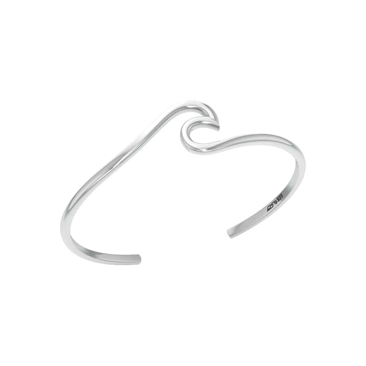 Sterling Silver Smooth Wave Cuff Bracelet - Divesilver Collection TBA310