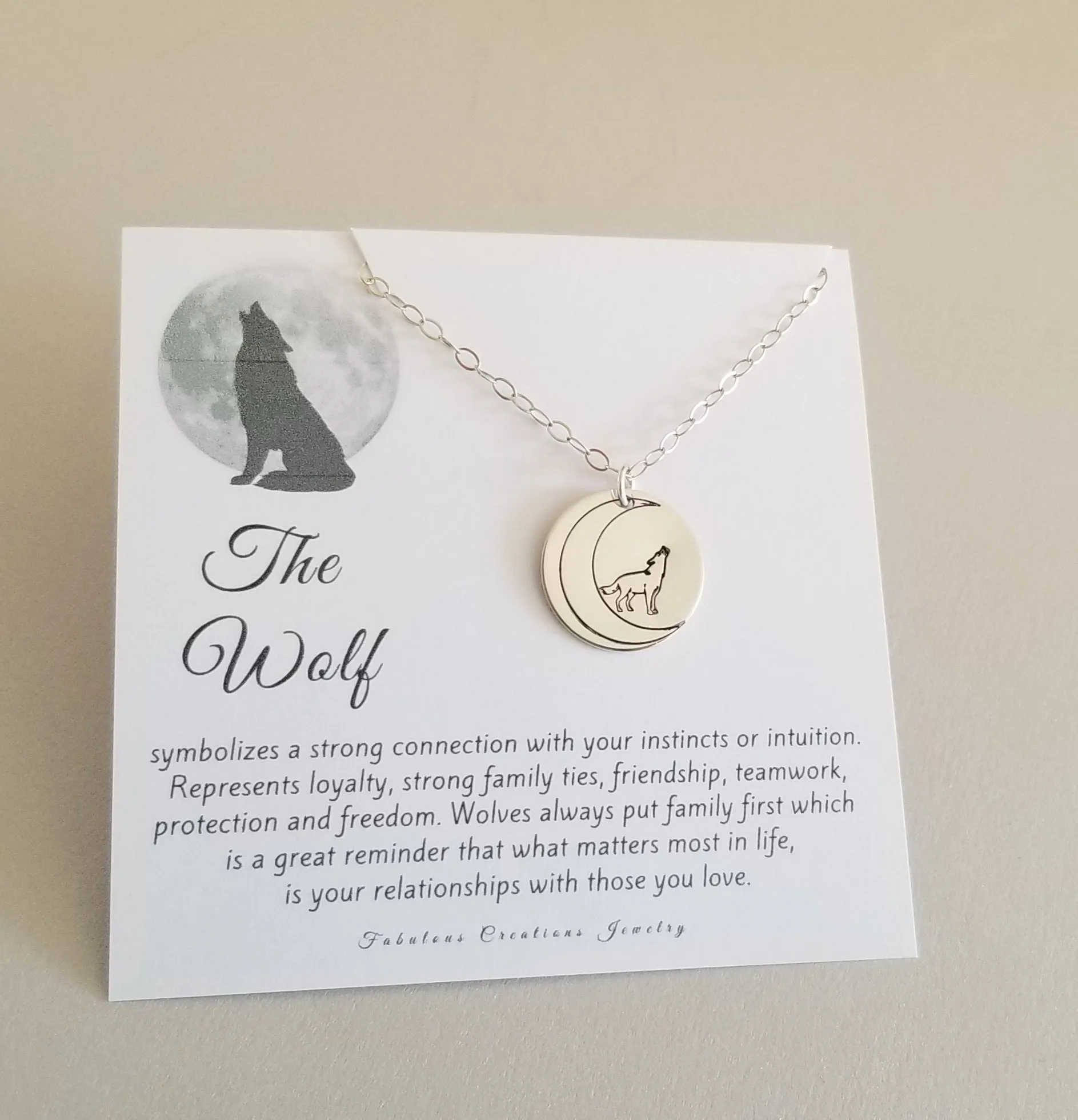 Sterling Silver Wolf Pendant Necklace, Howling Wolf at the Moon Coin Necklace