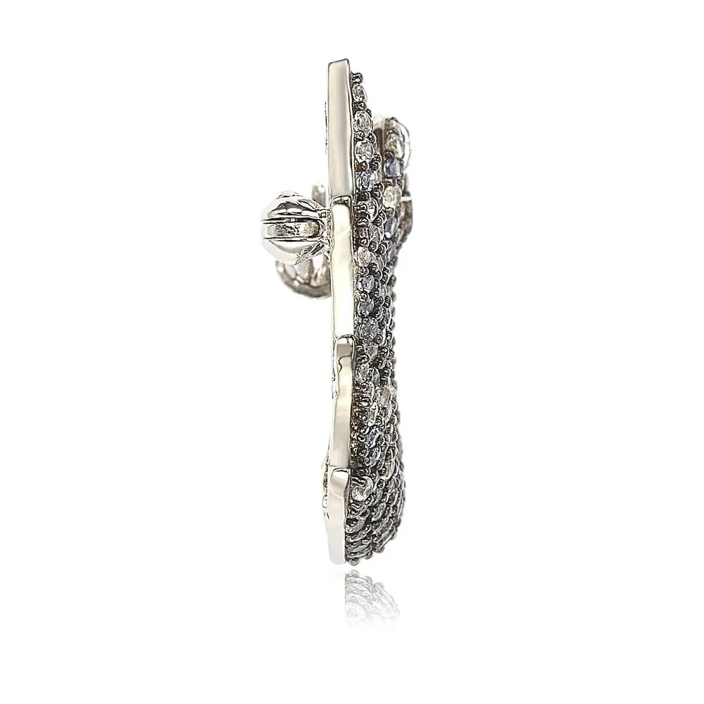 Suzy Levian Sterling Silver Blue and White Sapphire Swan Brooch