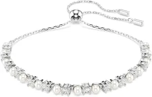 Swarovski Matrix Bracelet, Crystal Pearl, Round Cut, Clear, Rhodium Finished