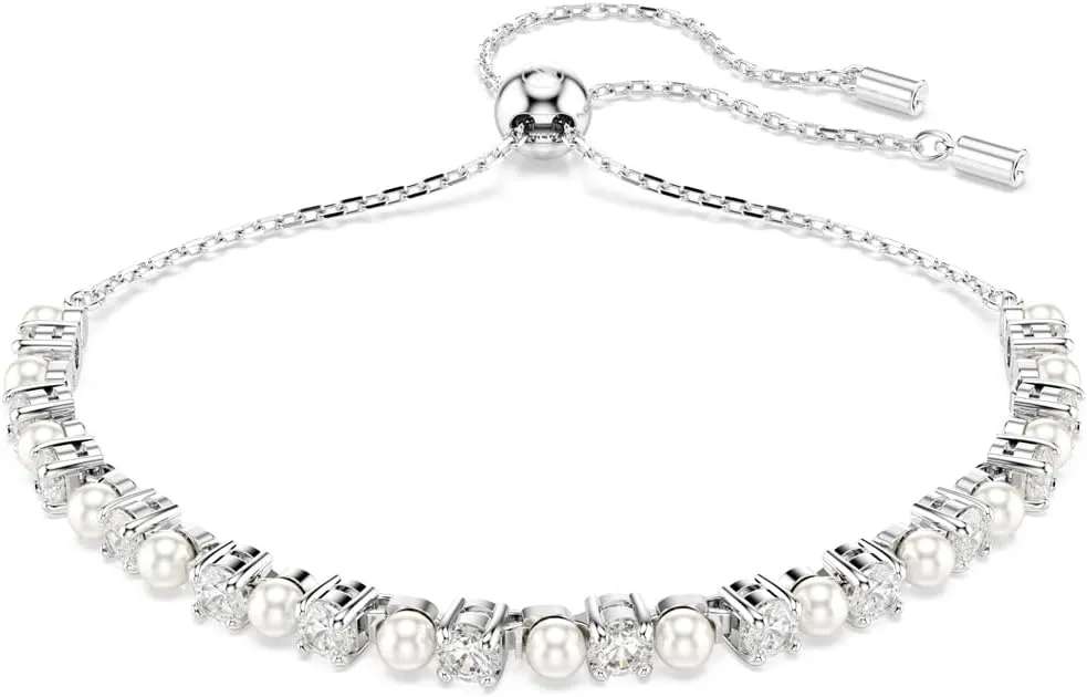 Swarovski Matrix Bracelet, Crystal Pearl, Round Cut, Clear, Rhodium Finished