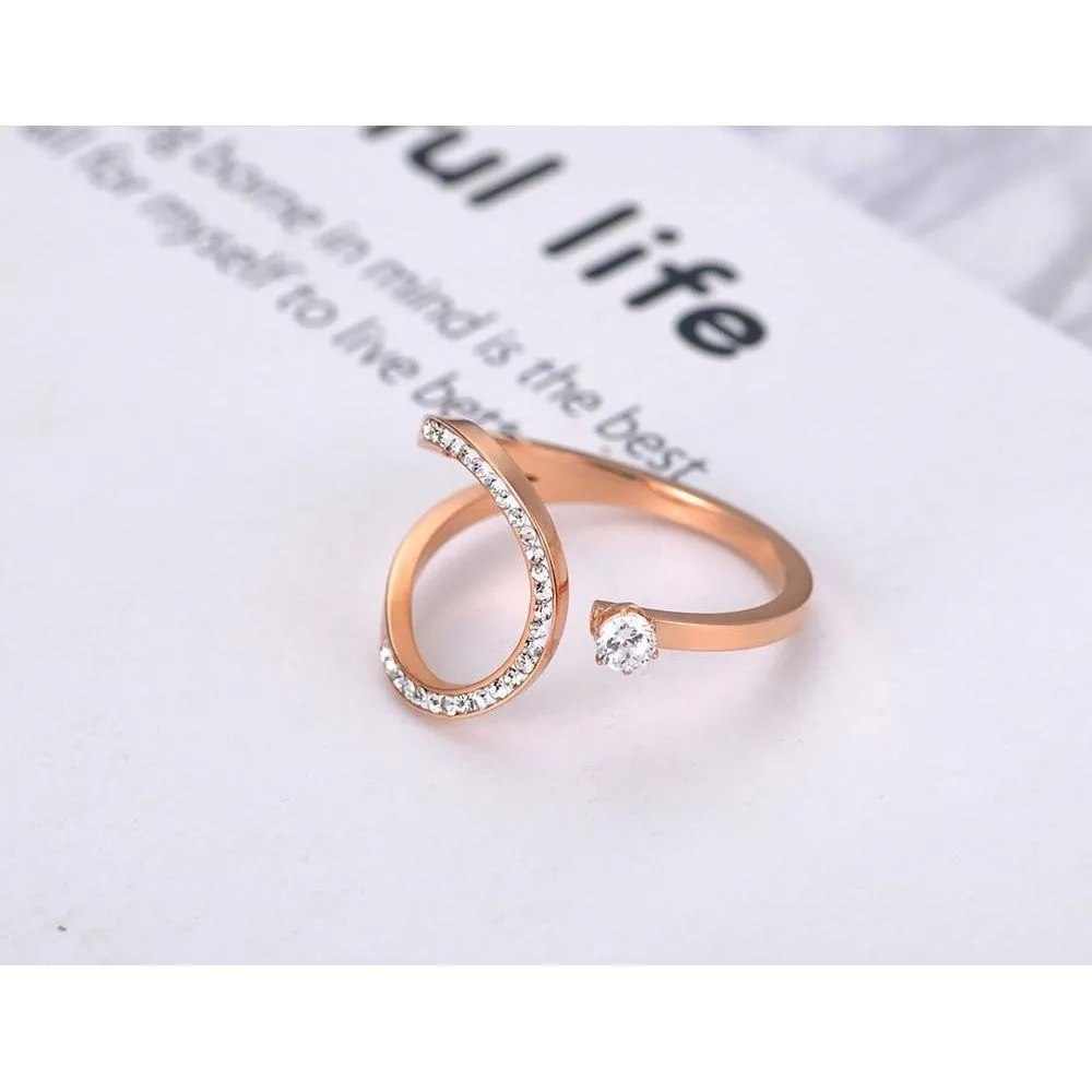 Titanium Stainless Steel Bohemia Geometric Rhinestone Ring Jewelry Exquisite CZ Crystal Rings For Women R19136
