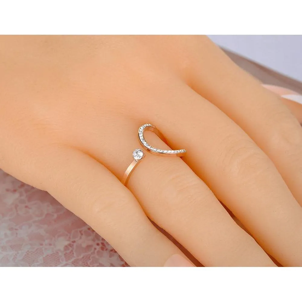 Titanium Stainless Steel Bohemia Geometric Rhinestone Ring Jewelry Exquisite CZ Crystal Rings For Women R19136