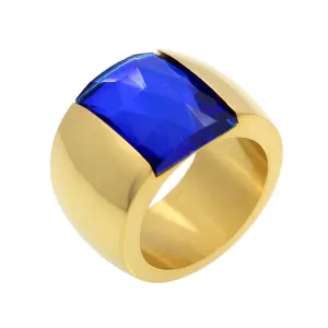 Top Quality Fine Jewelry Luxury Blue Gem Stone Ring 18K Gold Plated Wedding Anel Finger Big Crystal Ring Brand Jewelry For Women