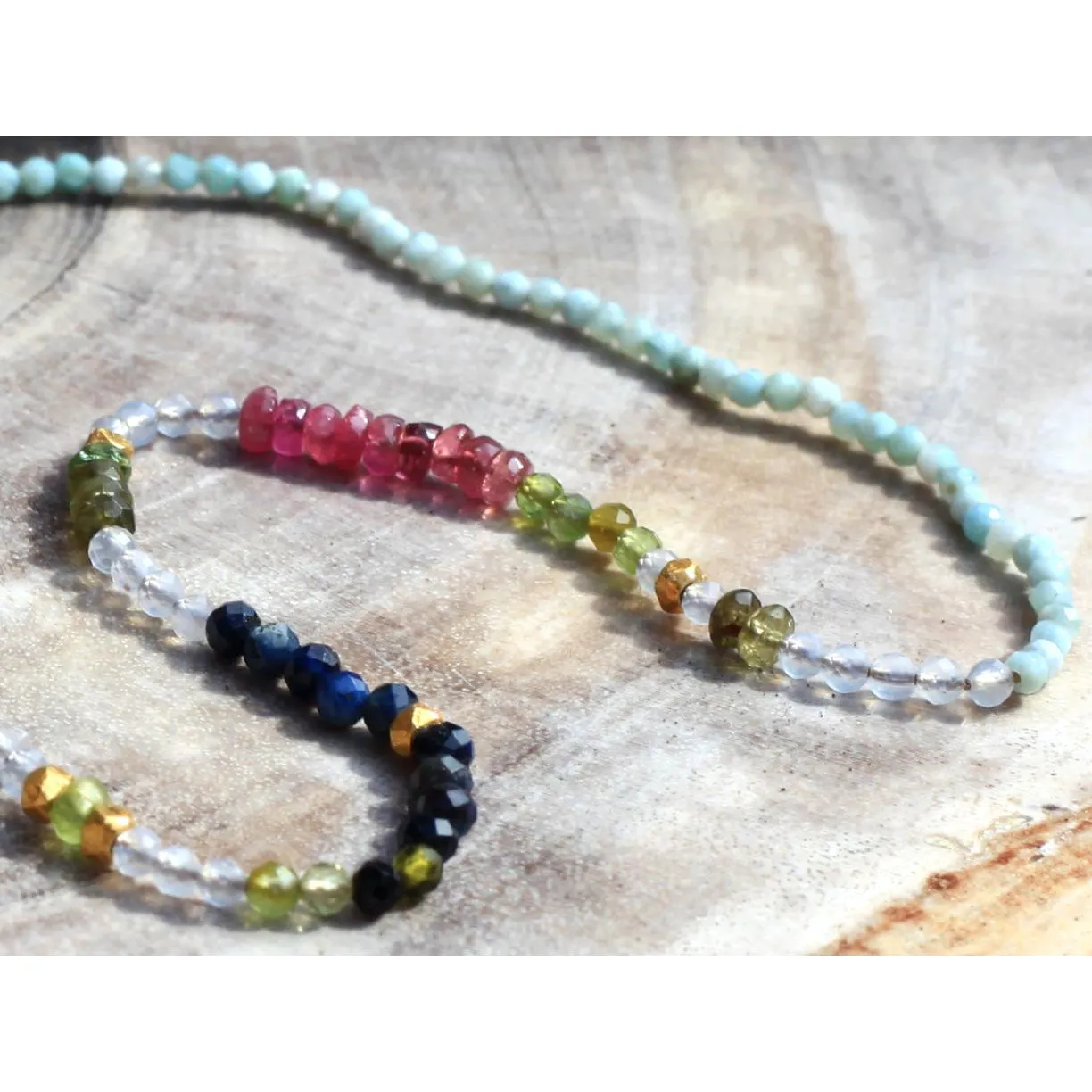 Tourmaline, Sapphire   Larimar 18k Gold Necklace
