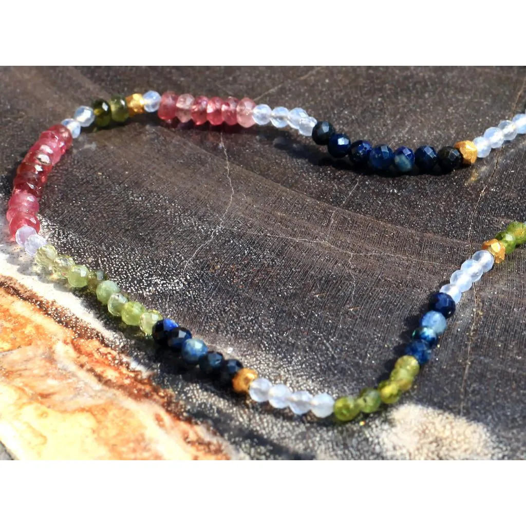 Tourmaline, Sapphire   Larimar 18k Gold Necklace