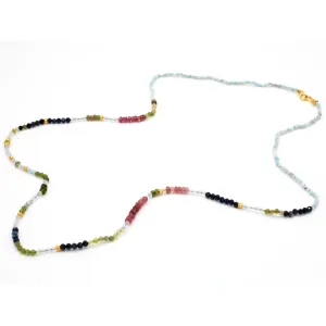 Tourmaline, Sapphire   Larimar 18k Gold Necklace