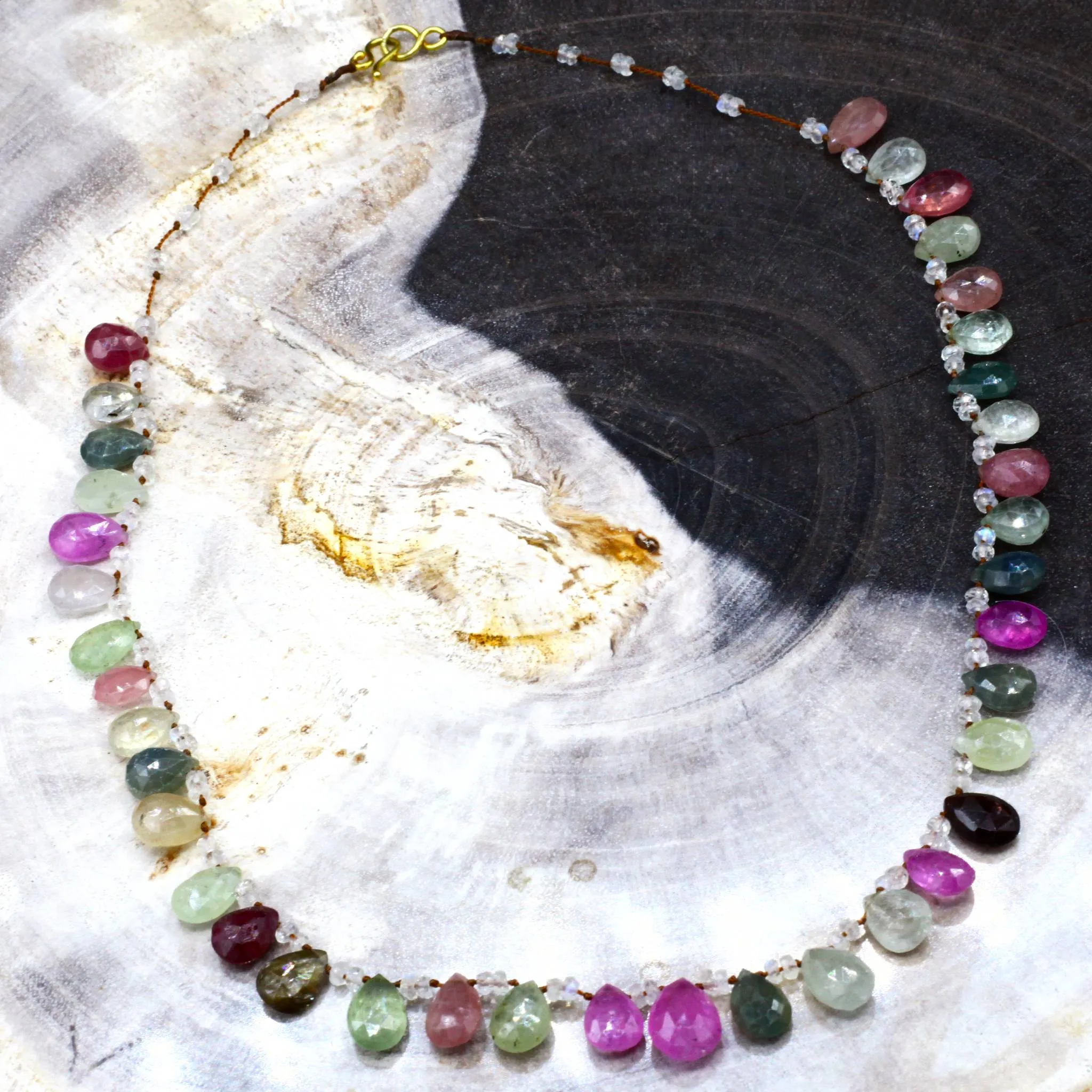 Tourmaline   White Sapphire 14k Gold Gemstone Necklace
