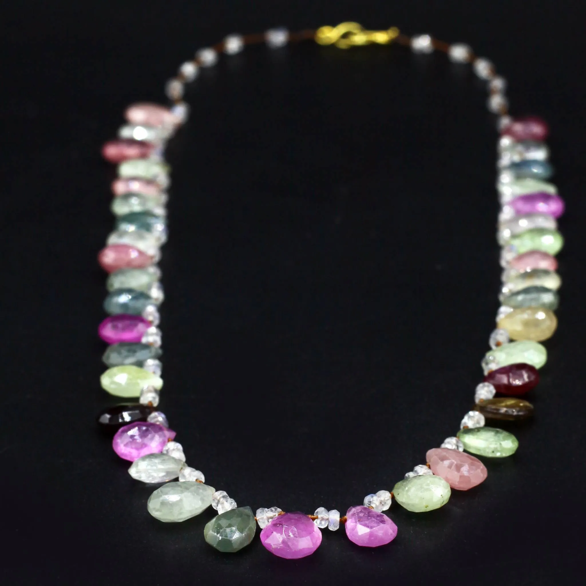 Tourmaline   White Sapphire 14k Gold Gemstone Necklace