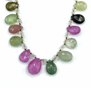 Tourmaline   White Sapphire 14k Gold Gemstone Necklace