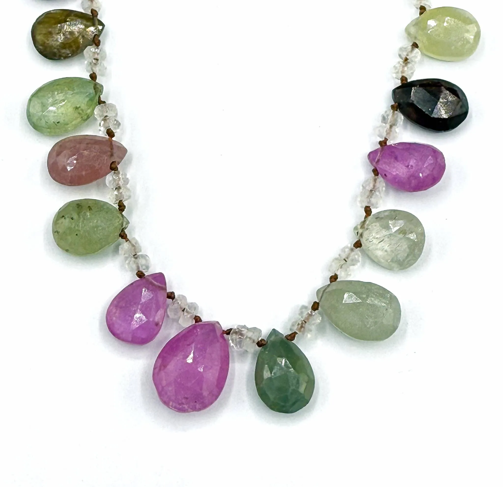 Tourmaline   White Sapphire 14k Gold Gemstone Necklace