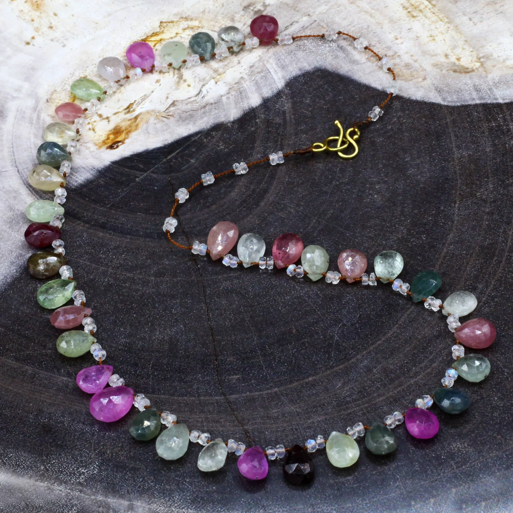 Tourmaline   White Sapphire 14k Gold Gemstone Necklace