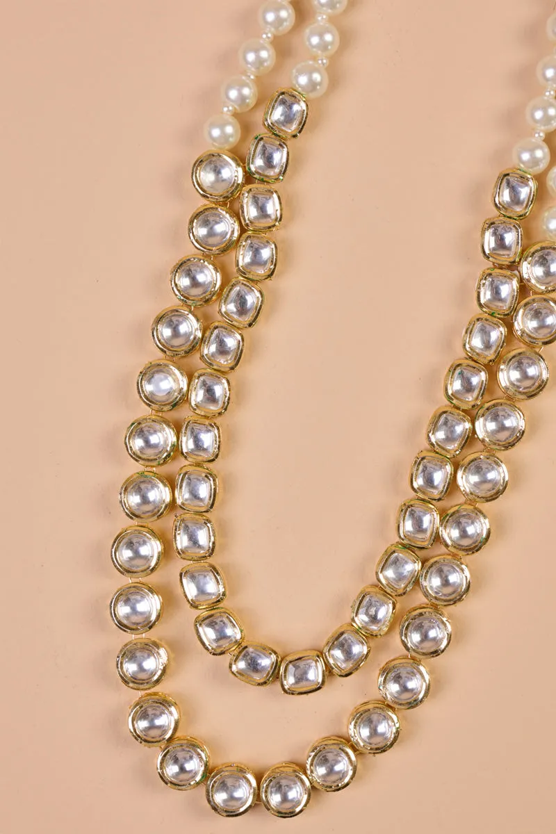 Transparent Two Layered Kundan And Pearl Mala
