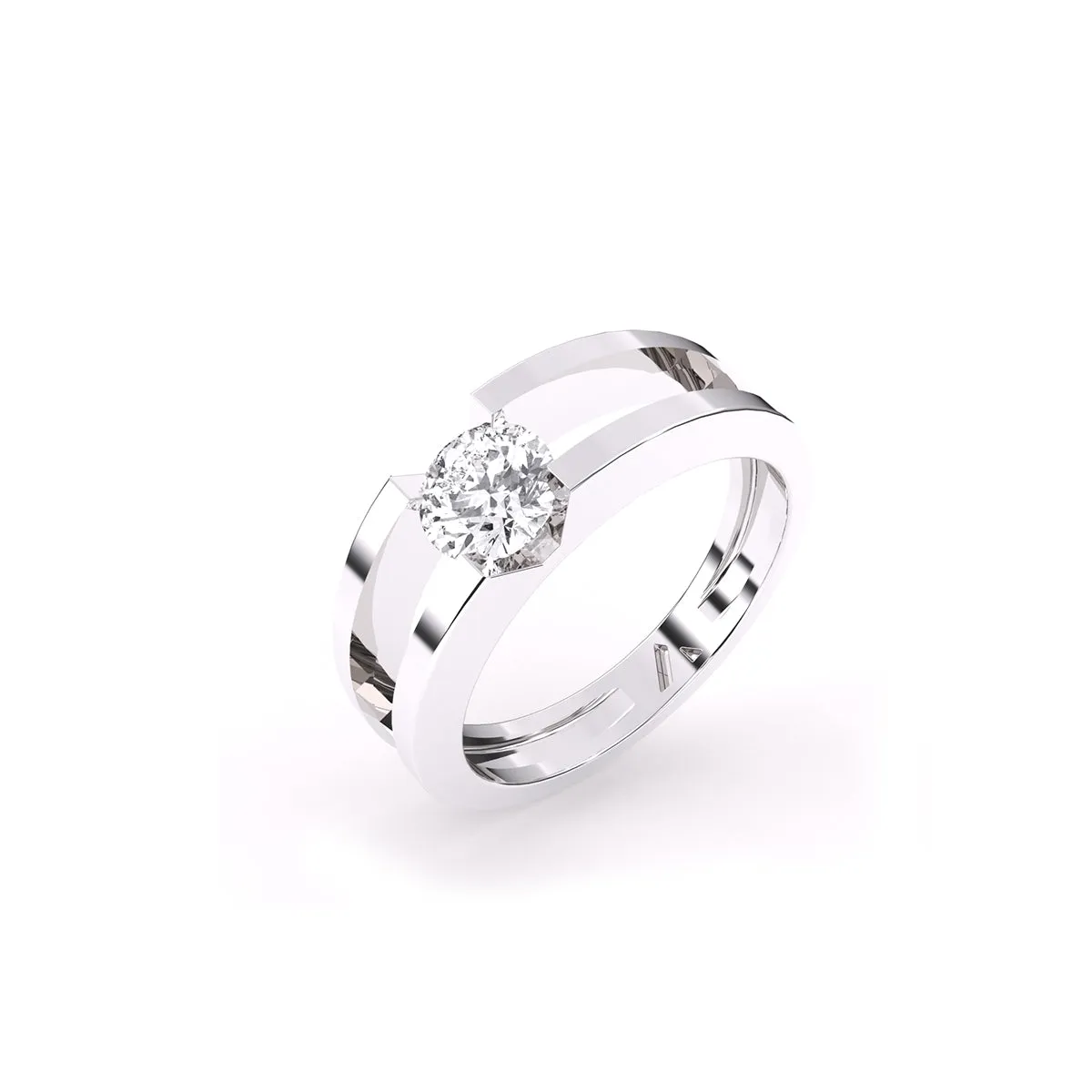 Trendy Round Solitaire Double Band Ring