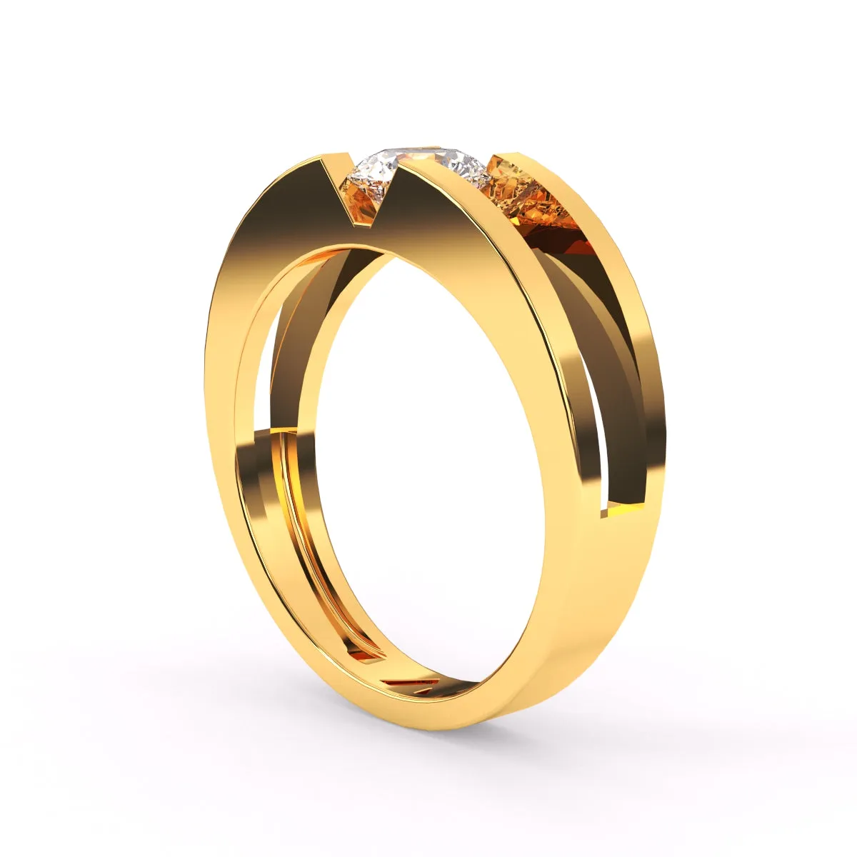 Trendy Round Solitaire Double Band Ring