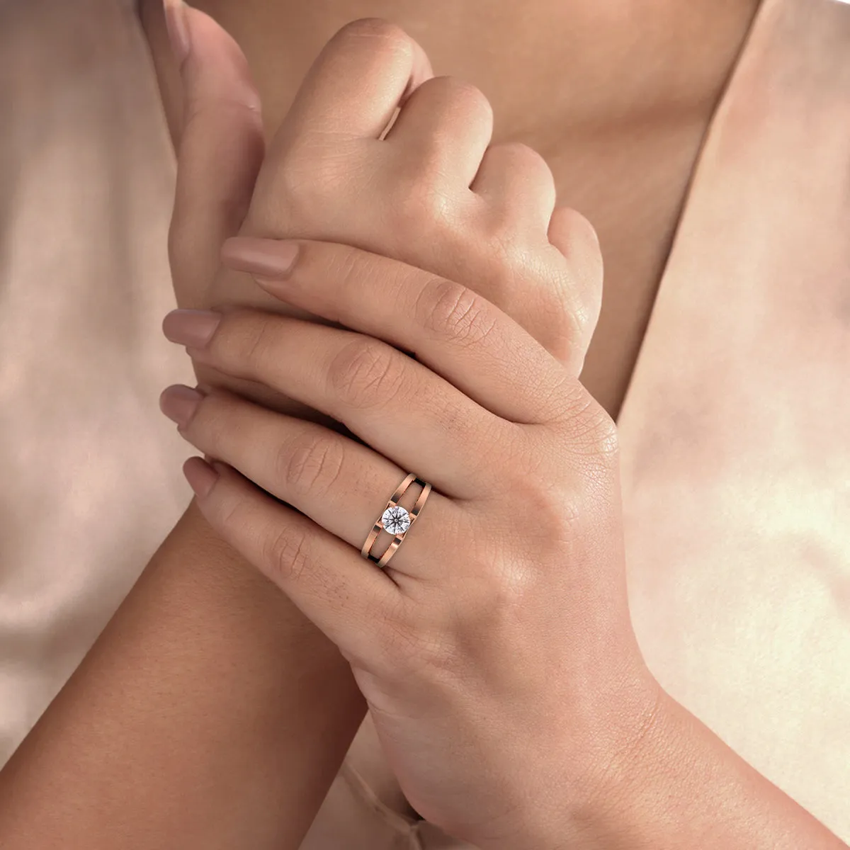 Trendy Round Solitaire Double Band Ring