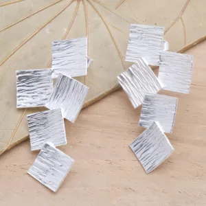 Tumbling Squares Modern Square Drop Earrings in Sterling Silver