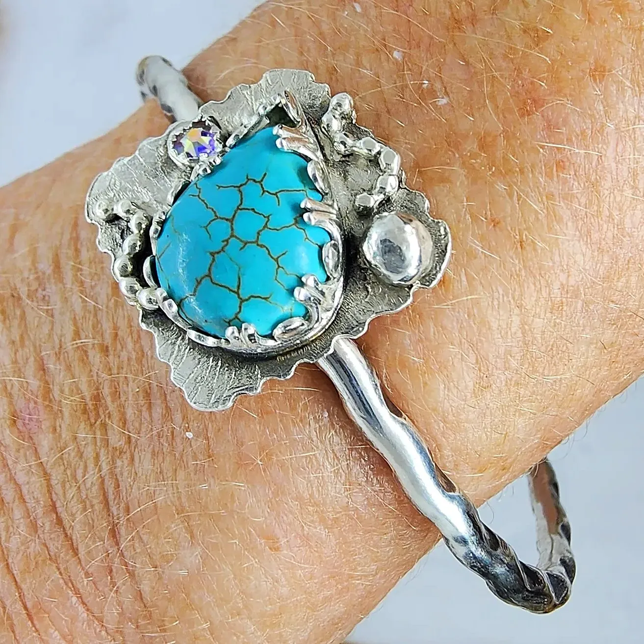 Turquoise Teardrop Howlite -   Handmade Sterling Silver Statement Bracelet Cuff