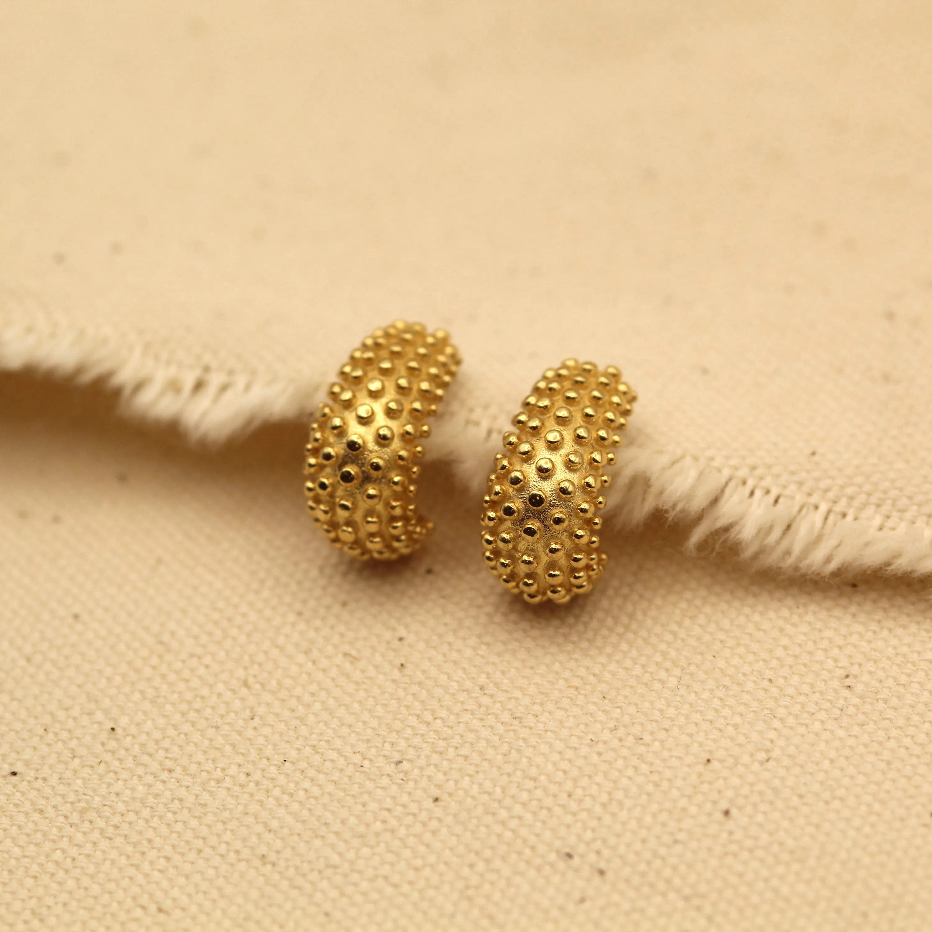 Unique Ball Textured Gold Hoop Earrings