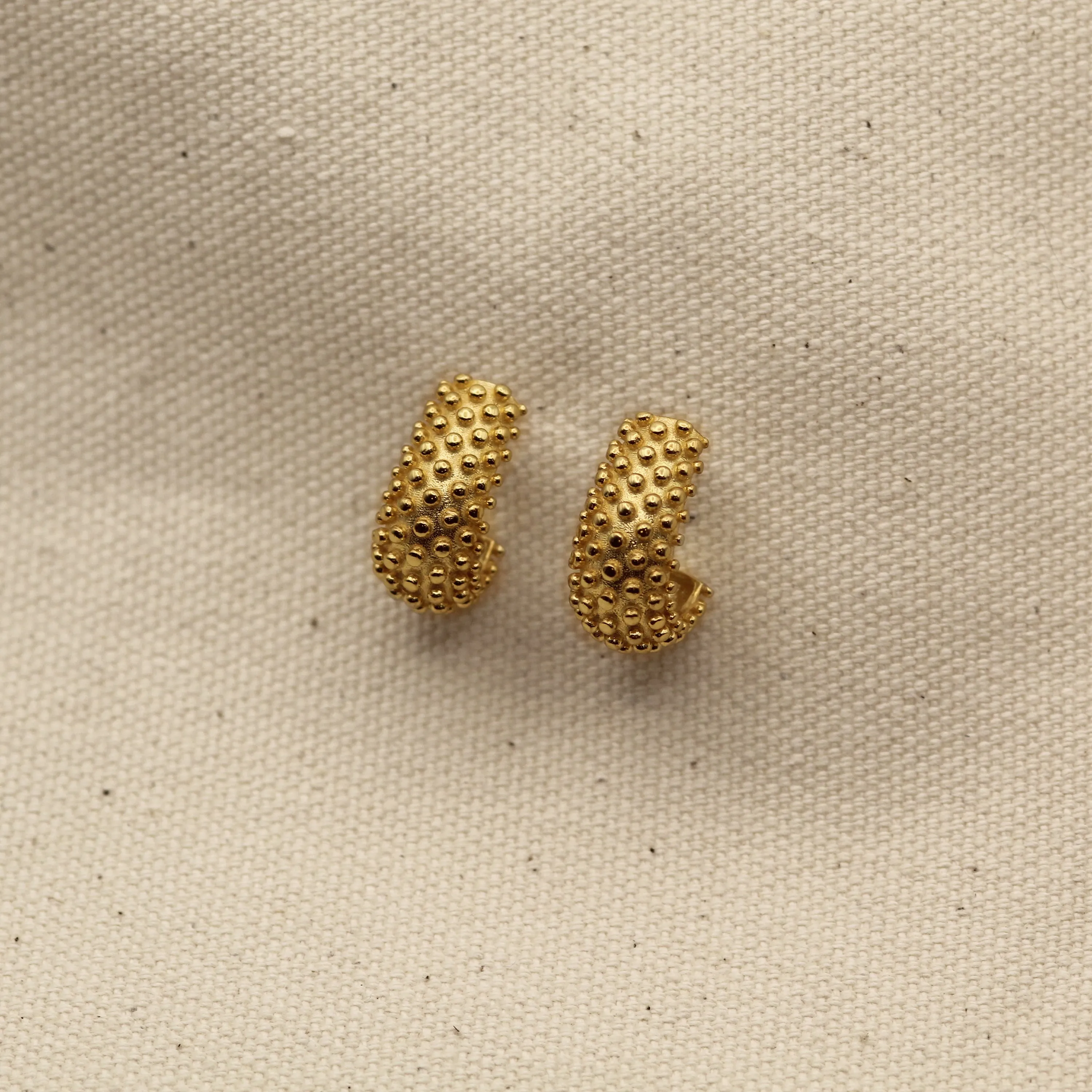 Unique Ball Textured Gold Hoop Earrings