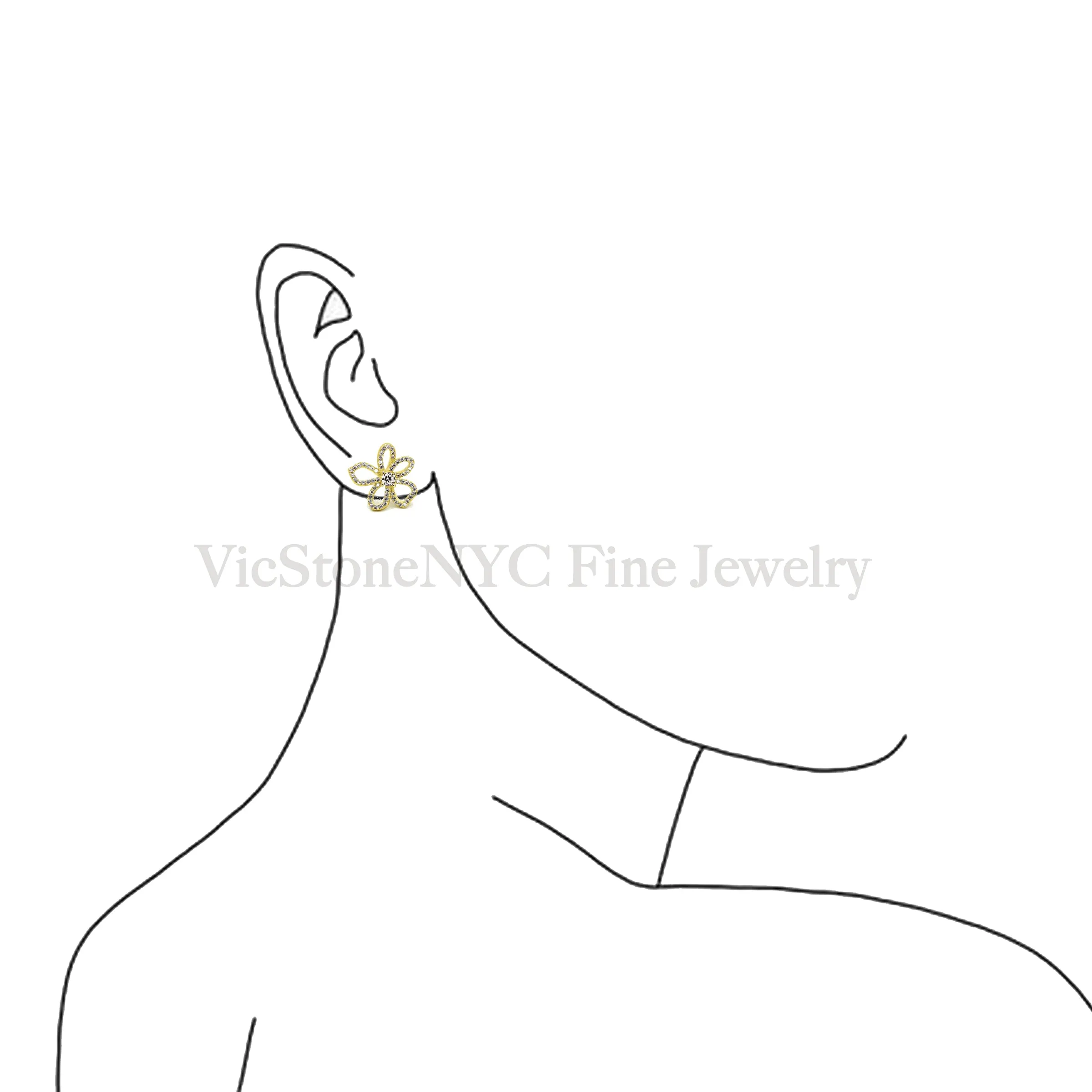 Unique Flower Line Gold Stud Earrings For Her