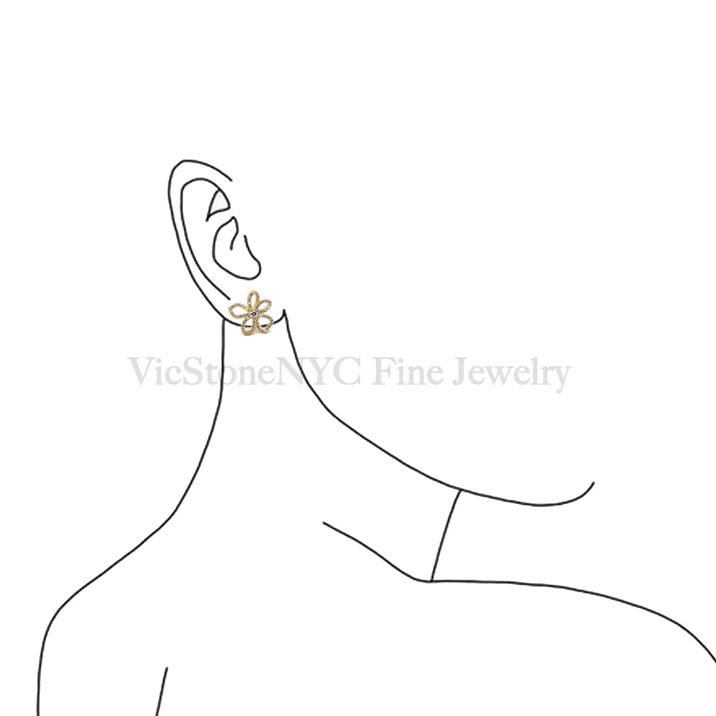 Unique Flower Line Gold Stud Earrings For Her