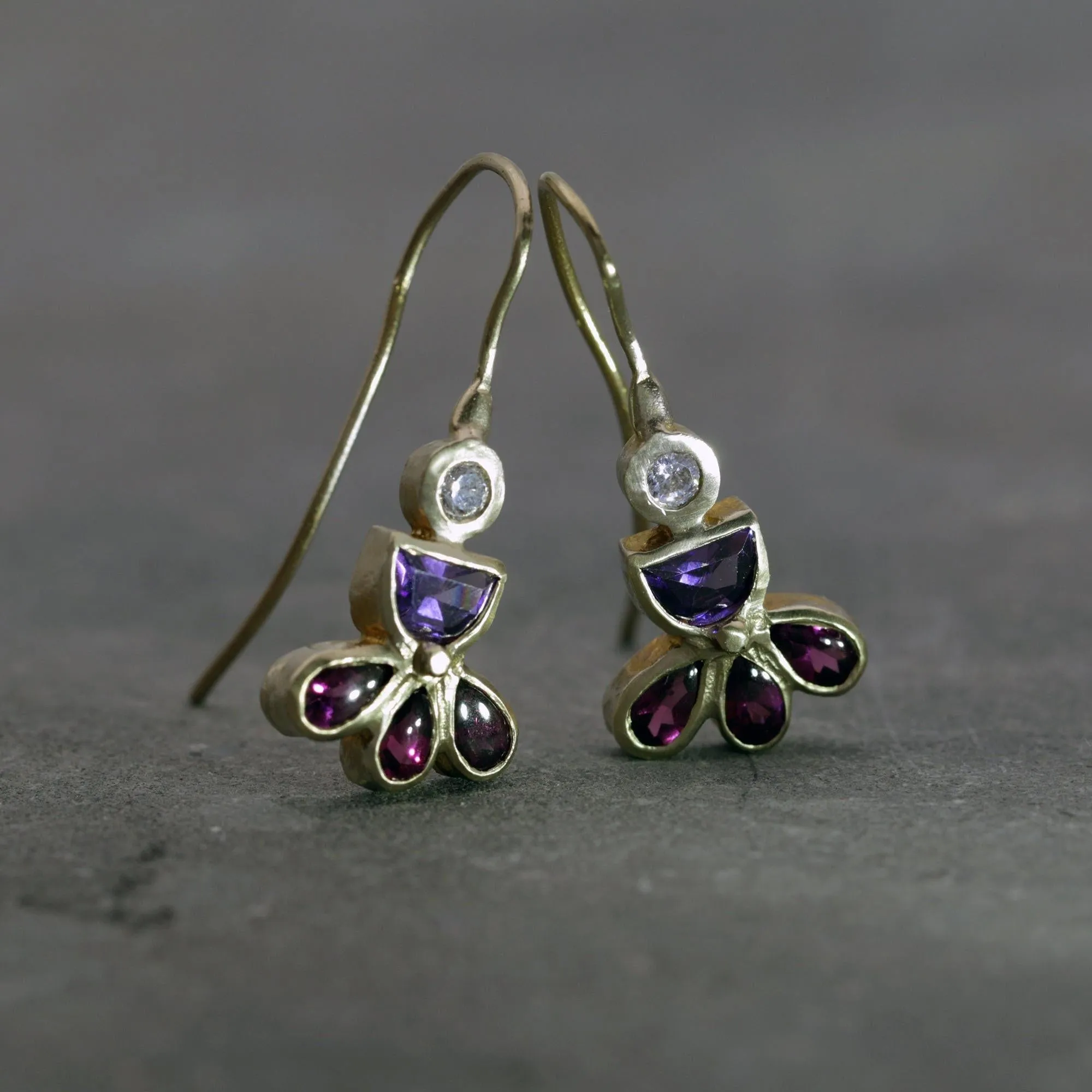Unique Gemstones gold earrings