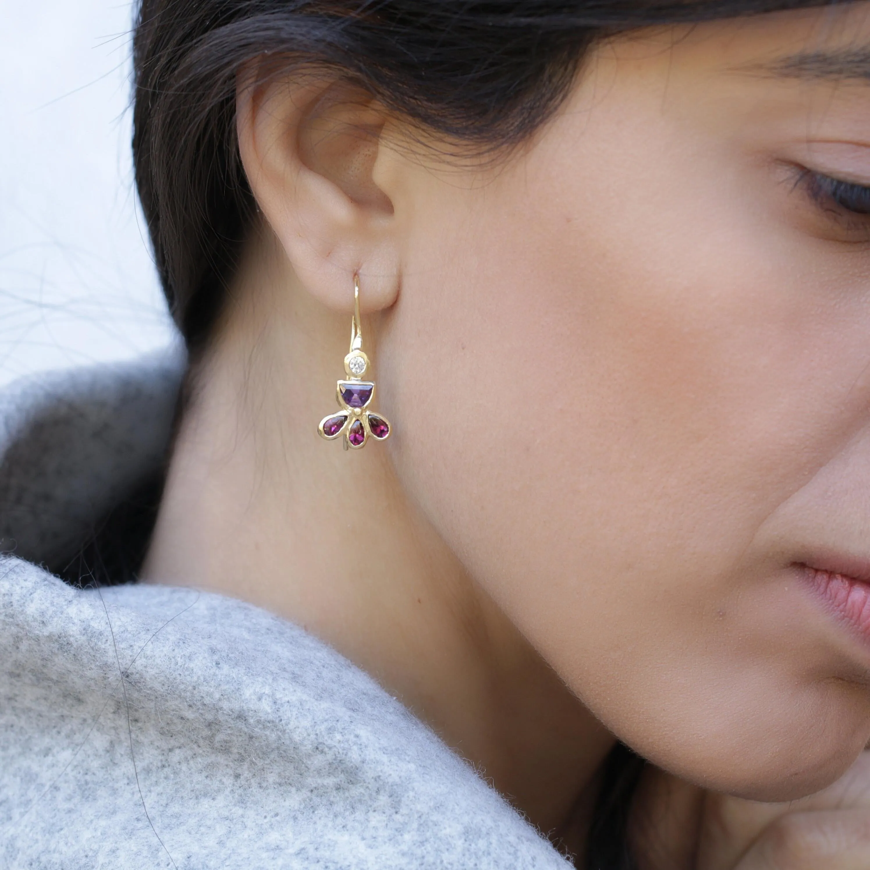Unique Gemstones gold earrings
