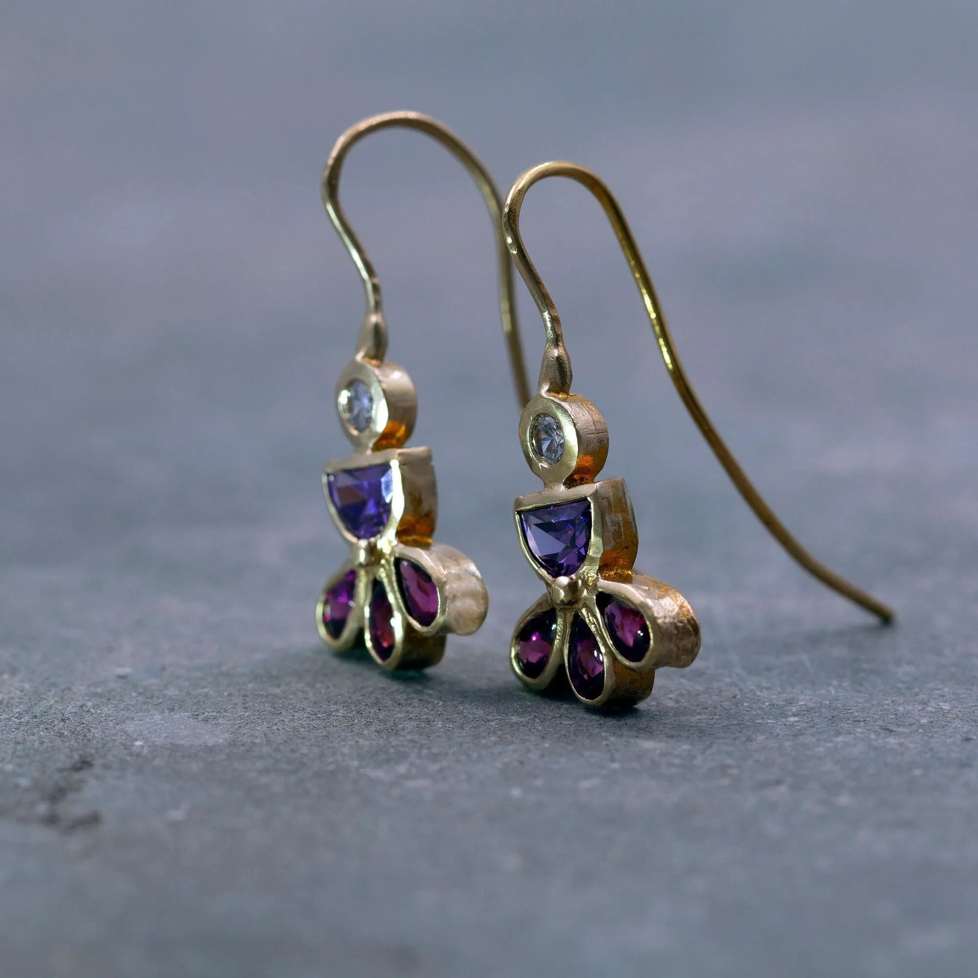 Unique Gemstones gold earrings