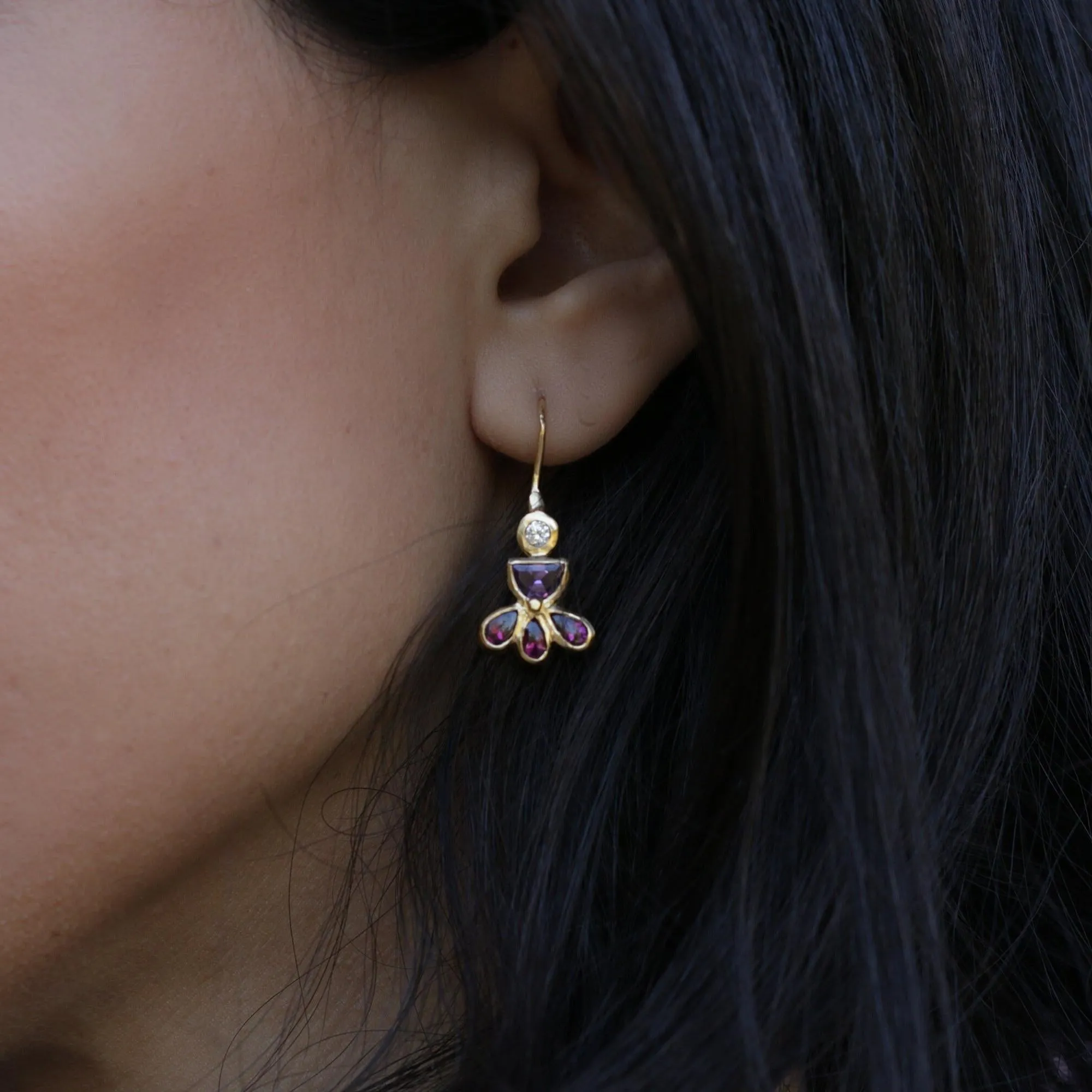 Unique Gemstones gold earrings